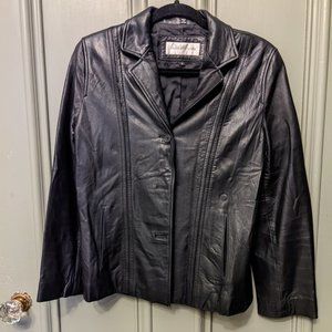 Vintage 90's Black Collared Leather Coat Size Small Women's